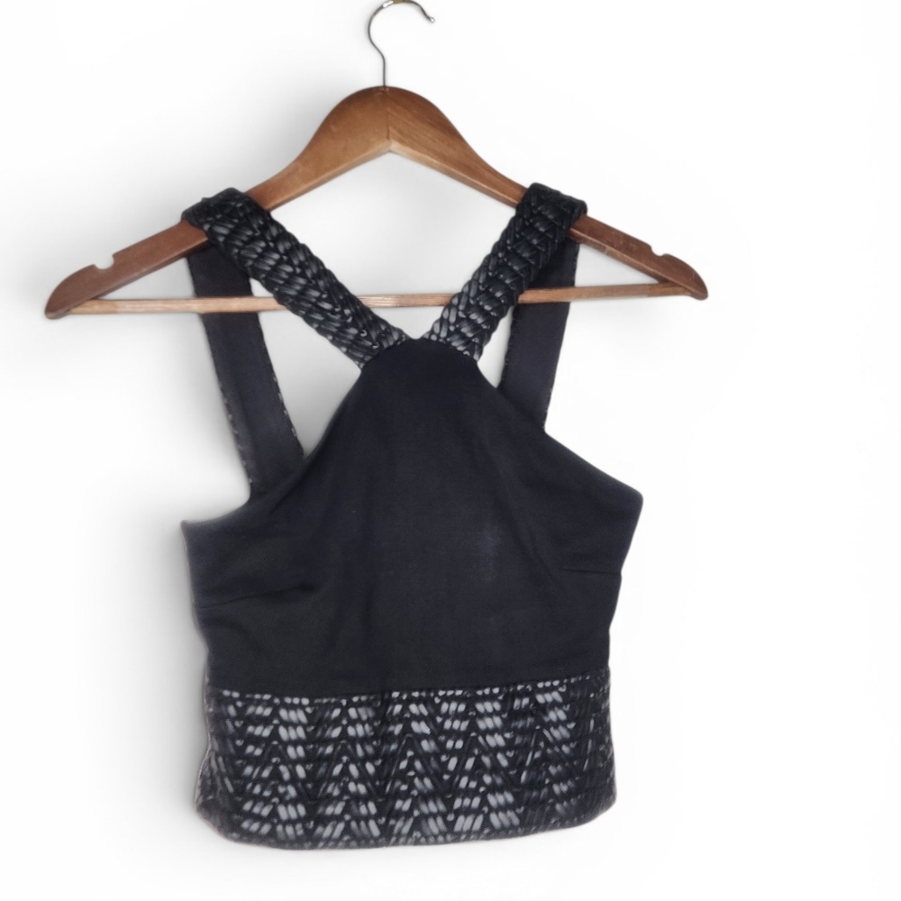 Bebe Halter Crop Top with Faux Leather Trim In Black Size XS